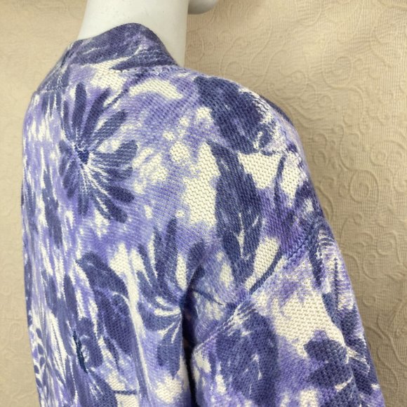 Coldwater Creek Cotton Purple Floral Leaf Cardigan - Picture 7 of 14
